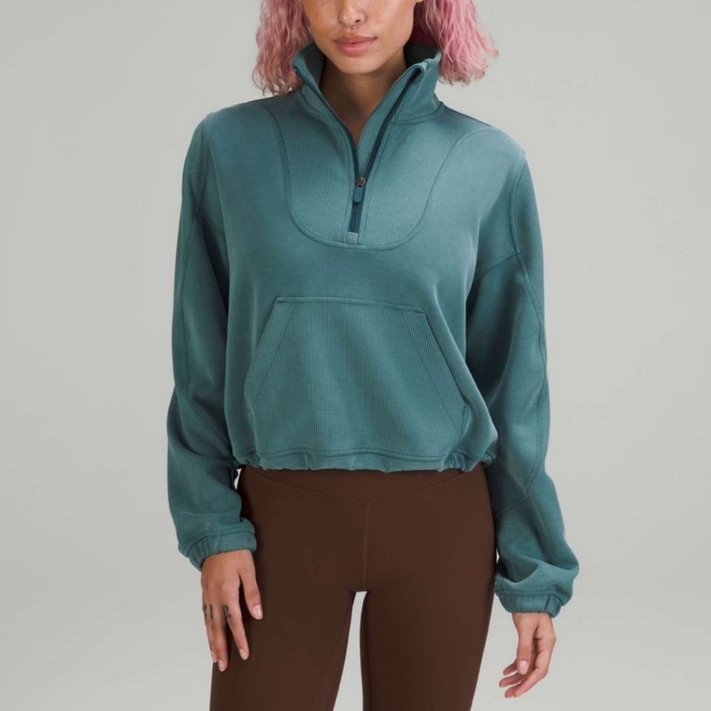 Lululemon brushed softstreme ribbed half zip jasper size 6